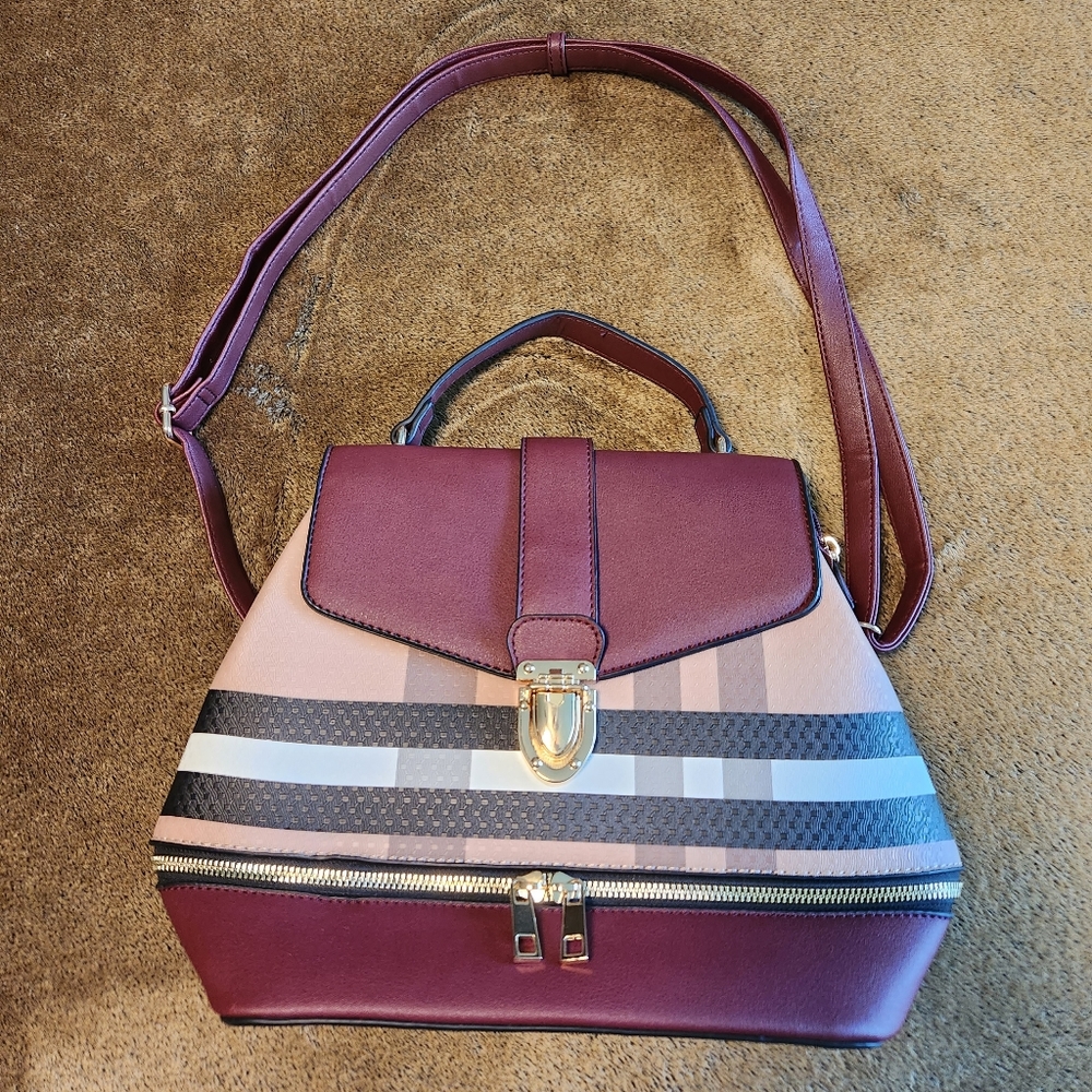 Maroon & khaki purse